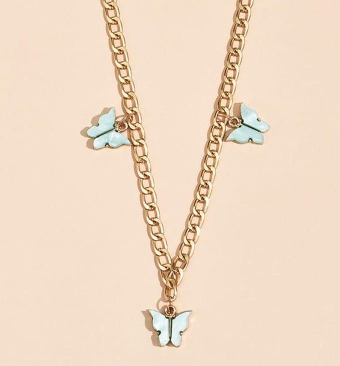 Blauwe vlinders ketting | goud gekleurd
