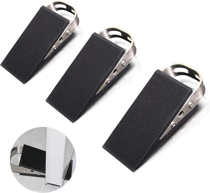 Deurstopper – deurstopper buiten – deurstoppers voor binnen - deurbuffer - deurvastzetter - Raamstopper – Rubber Spie – RVS – Set 3 – Extra grip