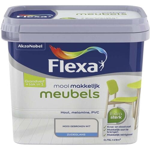 Flexa - Mooi Makkelijk Meubels Zijdeglans - Gebroken Wit / Ral 9010 - 750 Ml