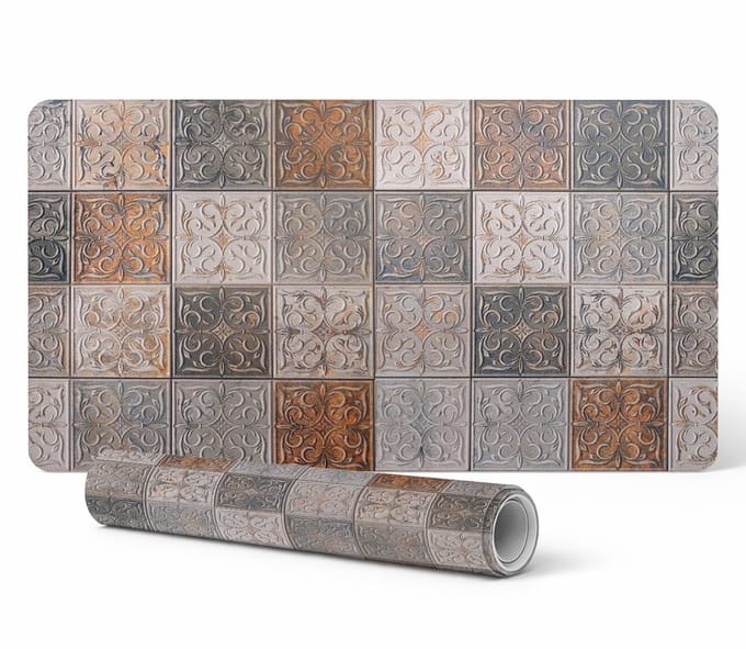 Moderne bureauonderlegger voor thuiswerken, vierkant retro patroon, 100x50 cm
