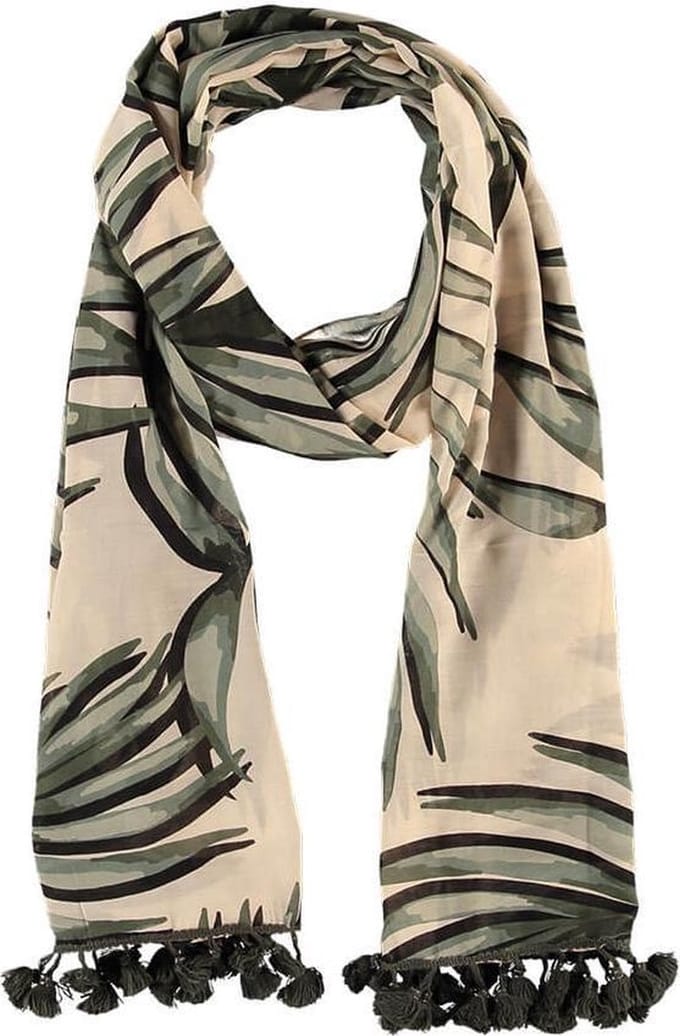 Sarlini Langwerpige Sjaal Leaves Khaki