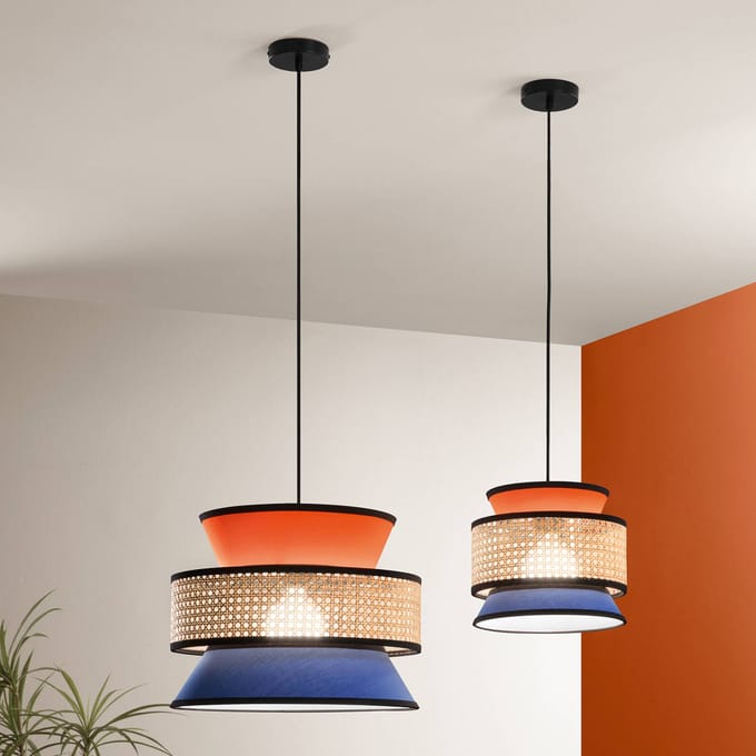 Luce Ambiente Design Hanglamp Gazebo, oranje/blauw/naturel, Ø 40 cm, stof/rotan