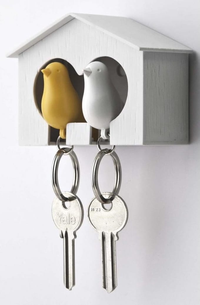 Sleutelhanger vogelhuisje duo geel - Qualy