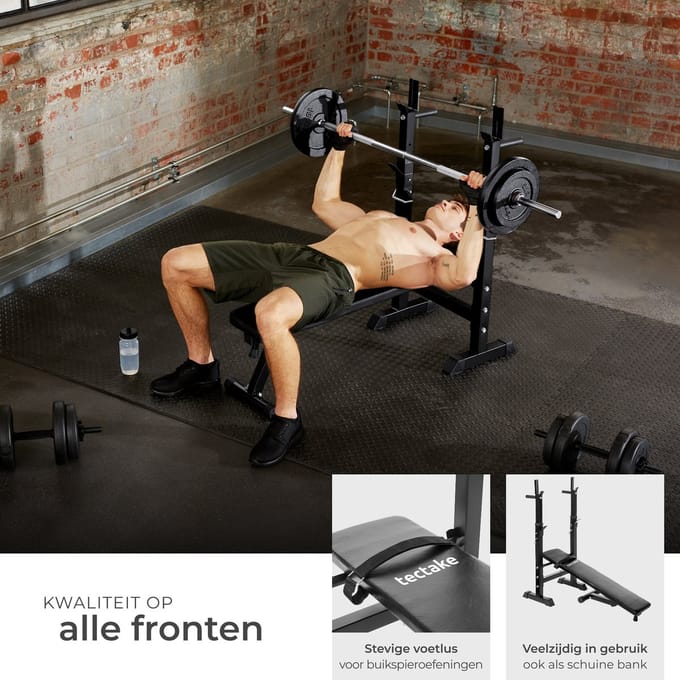 tectake® Multifunctionele Halterbank - Trainingsbank, Verstelbaar en opklapbaar met Halterrek