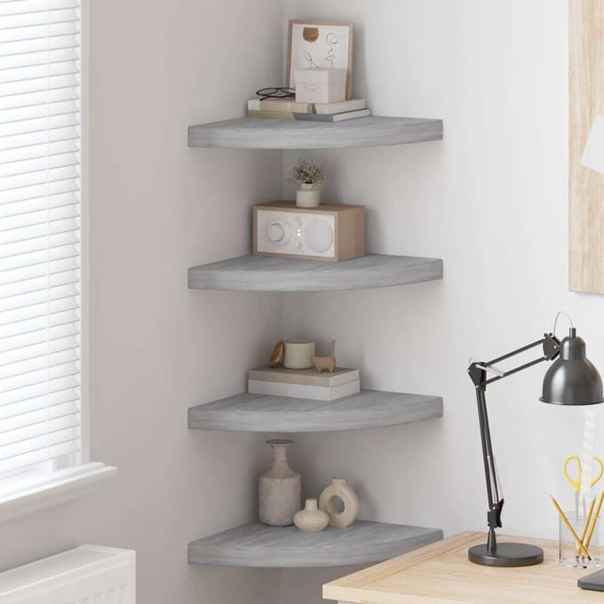 vidaXL - Hoekwandschappen - 4 - st - 35x35x3,8 - cm - MDF - betongrijs