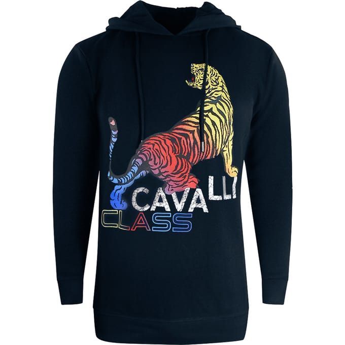 Cavalli Class gedurfde marineblauwe hoodie met tijgerlogo
