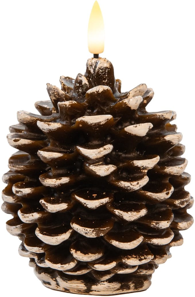 Anna's Collection LED dennenappel kaars - bruin - 10 x 8.5 cm - met timer