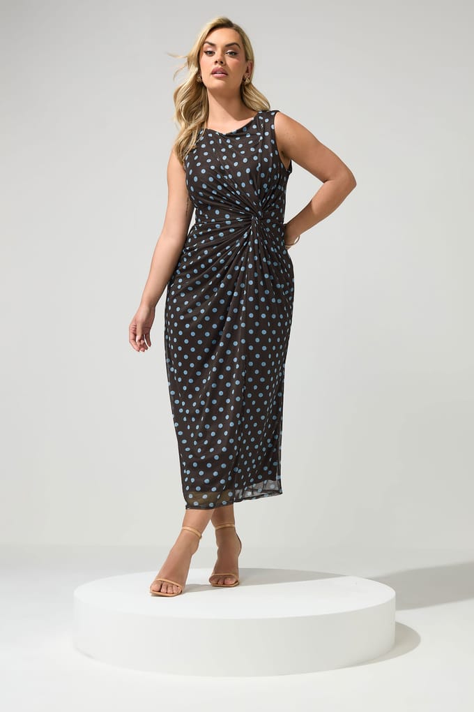 Yours London Chocoladebruine Jurk Met Stippen Size 50