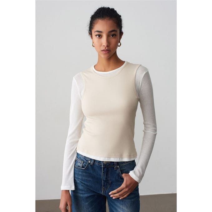 Aangesloten Katoenen Crewneck Langemouwen Blouse