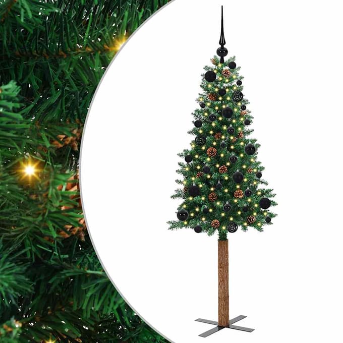 vidaXL - Slanke - Kerstboom - Groen - 150 - cm - PVC - en - massief - dennenhout