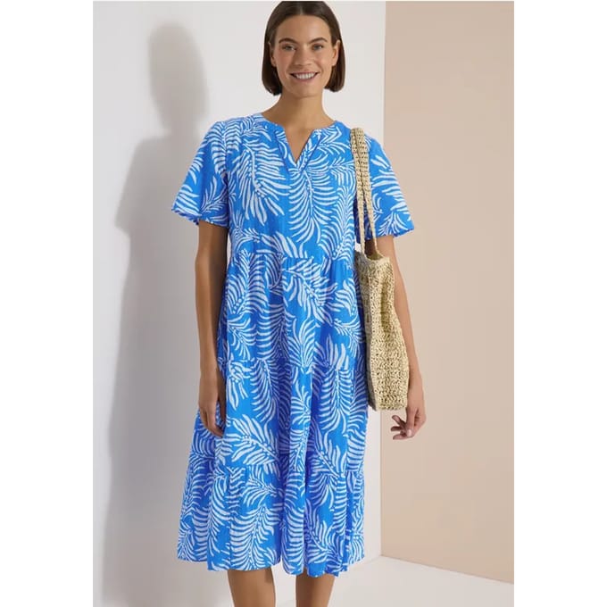 Midi-jurk met gespleten hals en print