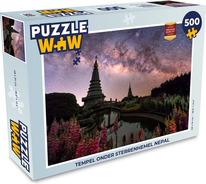 Puzzel Tempel onder sterrenhemel Nepal - Legpuzzel - Puzzel 500 stukjes