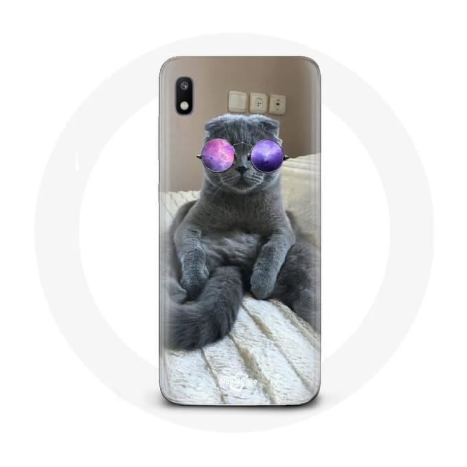 Coque - Samsung - Galaxy A10 - Souple - Protection - Chat avec Lunettes violettes violet