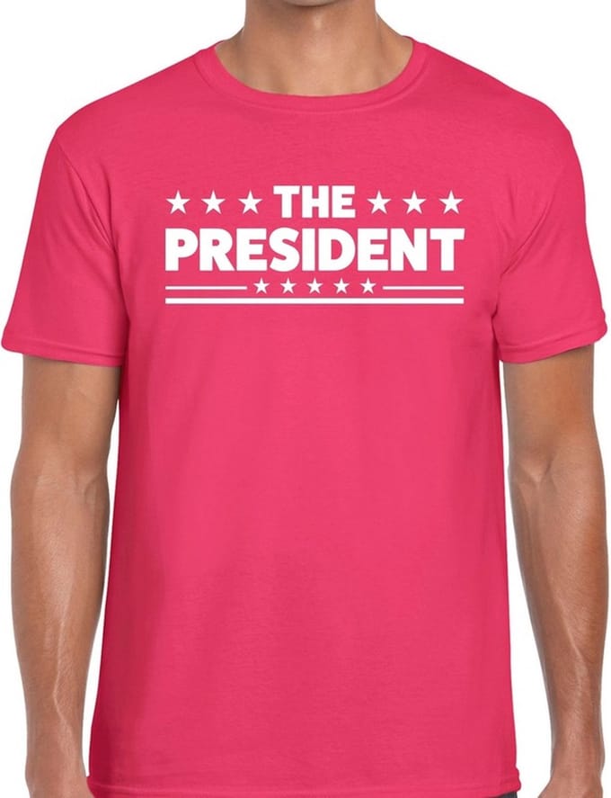 The President tekst t-shirt - roze - voor heren - carnaval - leiding - baas - cadeau - leider S