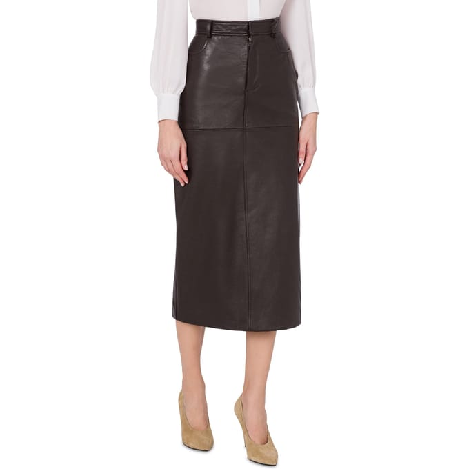 Moschino Nappa Leather Midi Skirt Brown Taglia: 46 | Gonne di pelle Outlet | Donna | Marrone