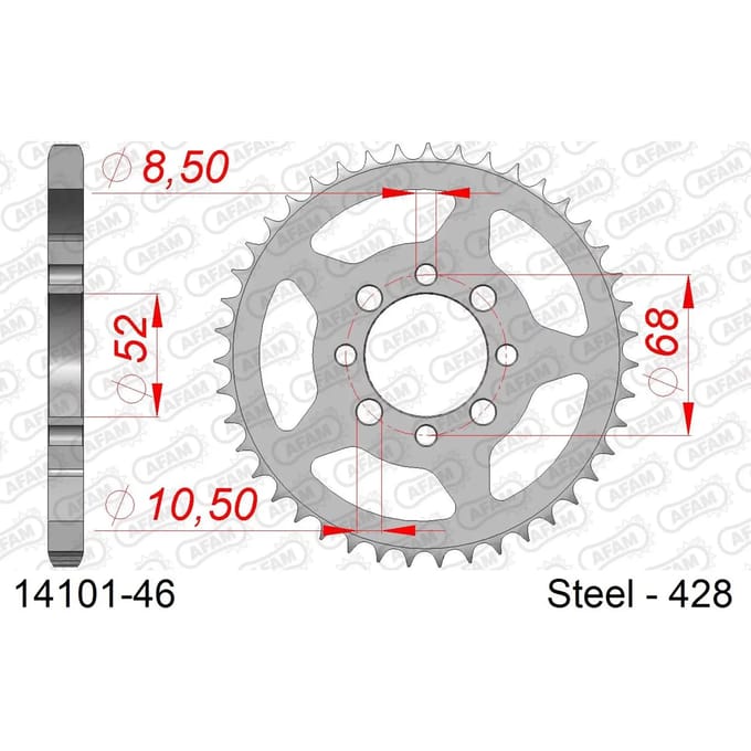 Stalen tandwiel Afam 428 46 dents