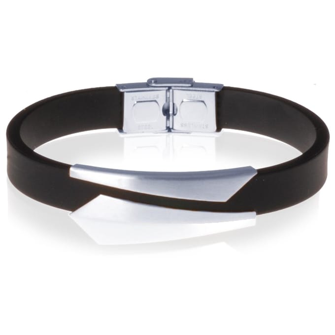 Zwarte Siliconen armband RVS Element Zilver