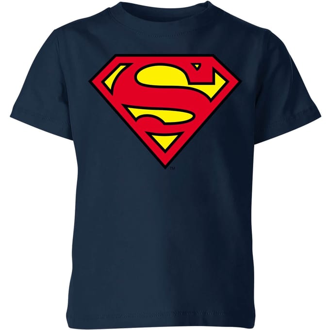 Official Superman Shield Kids' T-Shirt - Navy - 122/128 (7-8 jaar)
