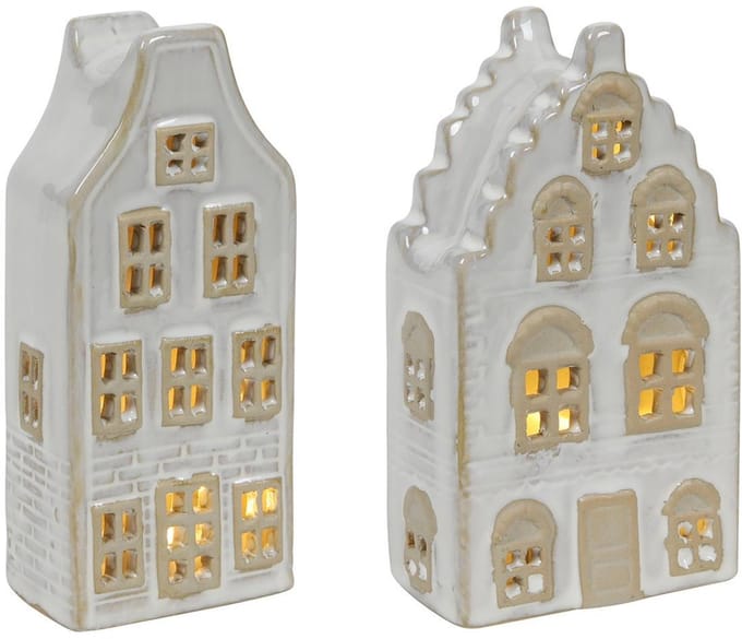 Svenska Living LED grachthuis speelgoed decoratie H15cm wit.