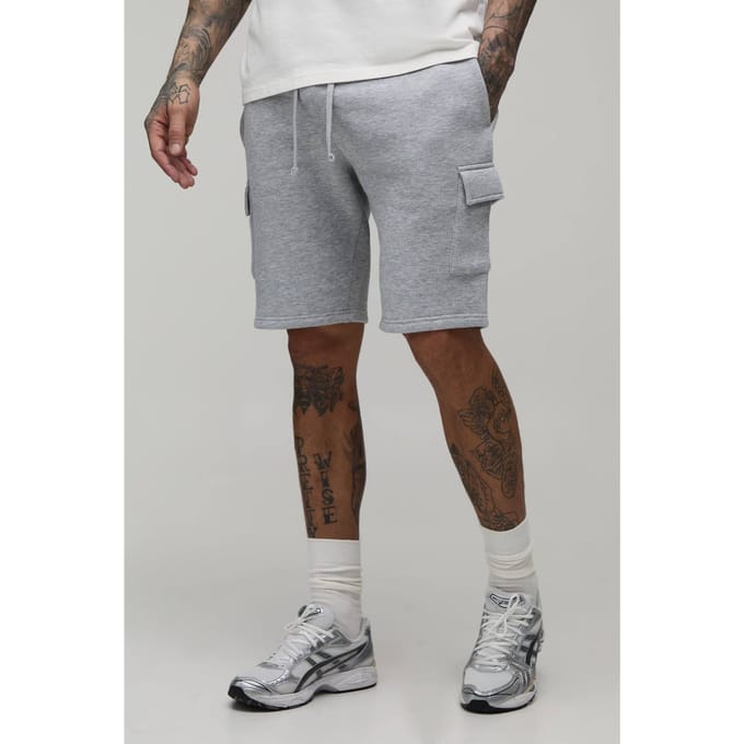 Tall Essential Slim Fit Cargo Jersey Short | Grey Marl | Size Small