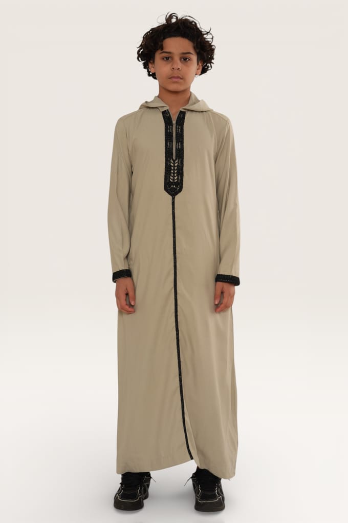 Kinderen jongens grijs Eid hooded Marokkaanse Thobe gewaad Djellaba Ramadan Jubba LFS- K-HM3
