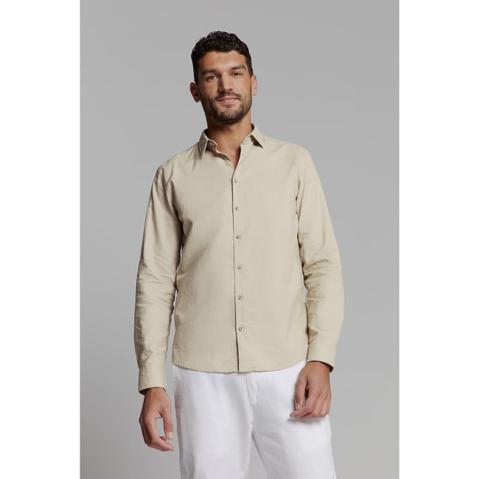 No Excess Shirt Solid With Linen Light Desert Größe: S | Casual hemden Outlet | Herren | Weiß