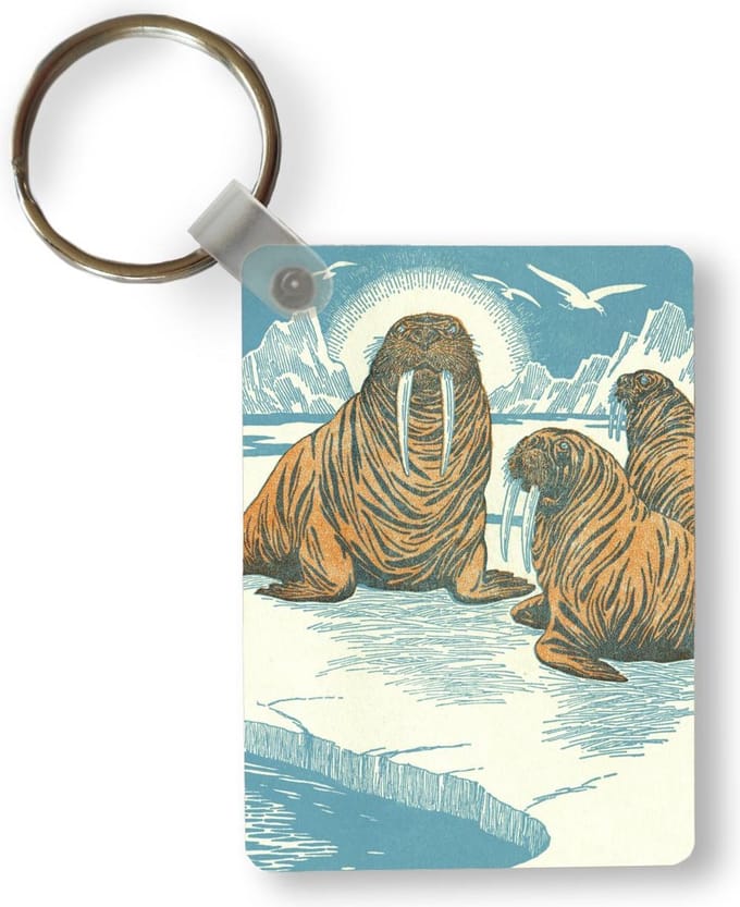 Sleutelhanger - Een illustratie van drie walrussen in een schilderachtig landschap - Uitdeelcadeautjes - Plastic