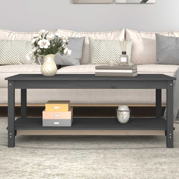 vidaXL - Salontafel - 110x55x45 - cm - massief - grenenhout - grijs