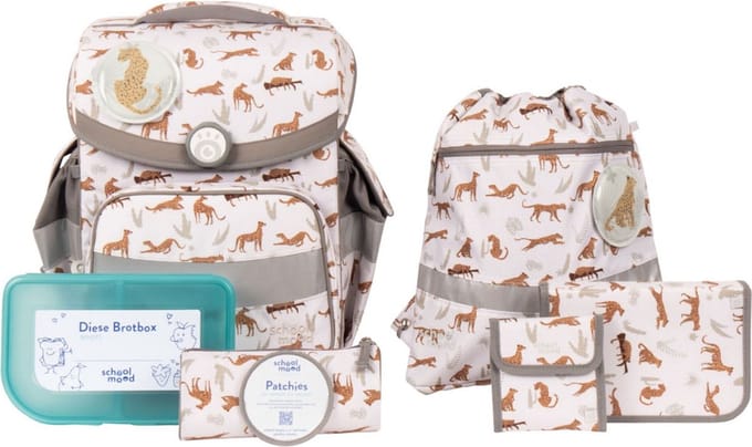 School-Mood Schooltas Timeless Nordic Collection Schulranzen-Set 7-delig Leopard Wit
