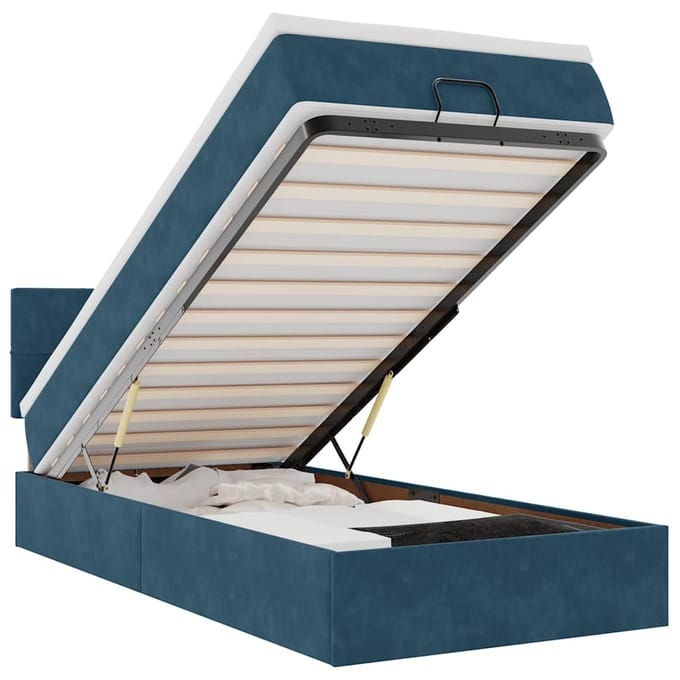 vidaXL - Ottoman - bed - met - matras - en - LED's - 90x190cm - fluweel - donkerblauw