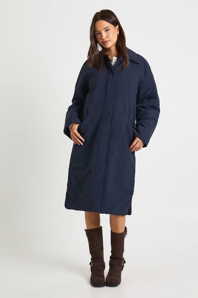 boohoo Dames Longline Gevoerde Jas | Navy | Maat: 10