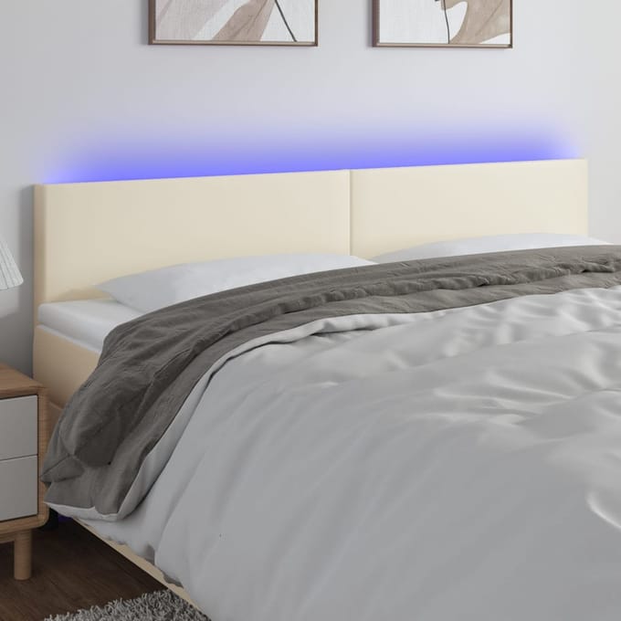 vidaXL - Hoofdbord - LED - 200x5x78/88 - cm - kunstleer - crèmekleurig