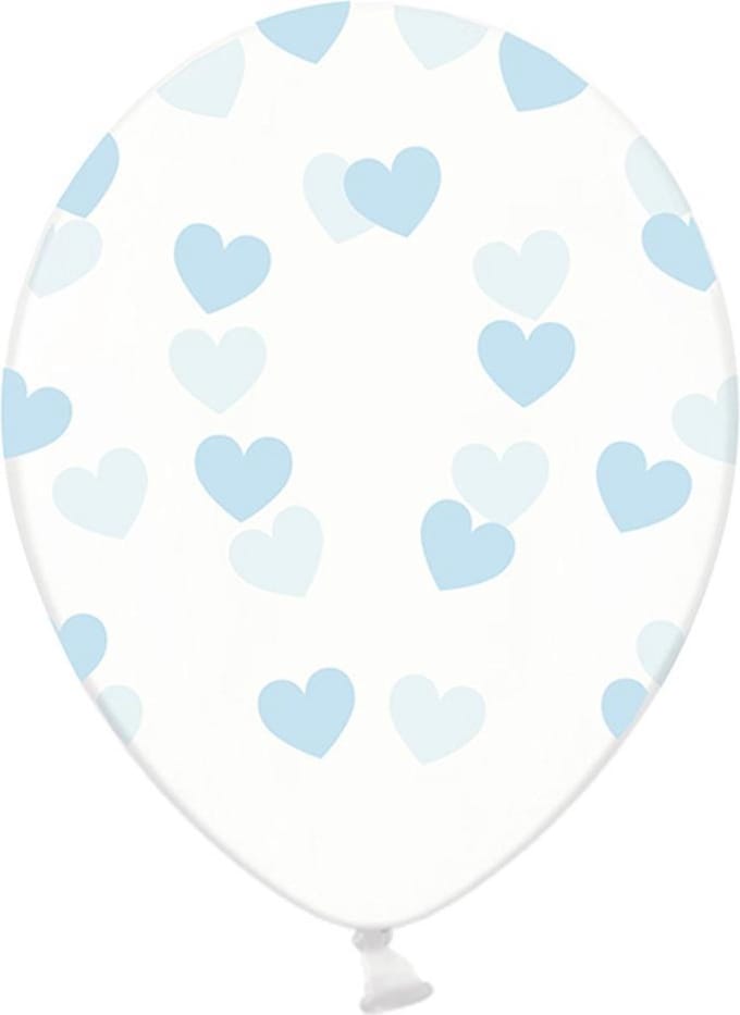 Partydeco - Ballonnen clear hartjes blauw 6 stuks