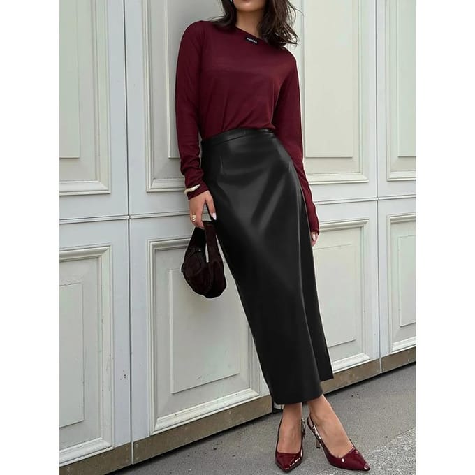 High-end leren rok Herfst Sexy High-waisted Slim Heuppakrok XL gray