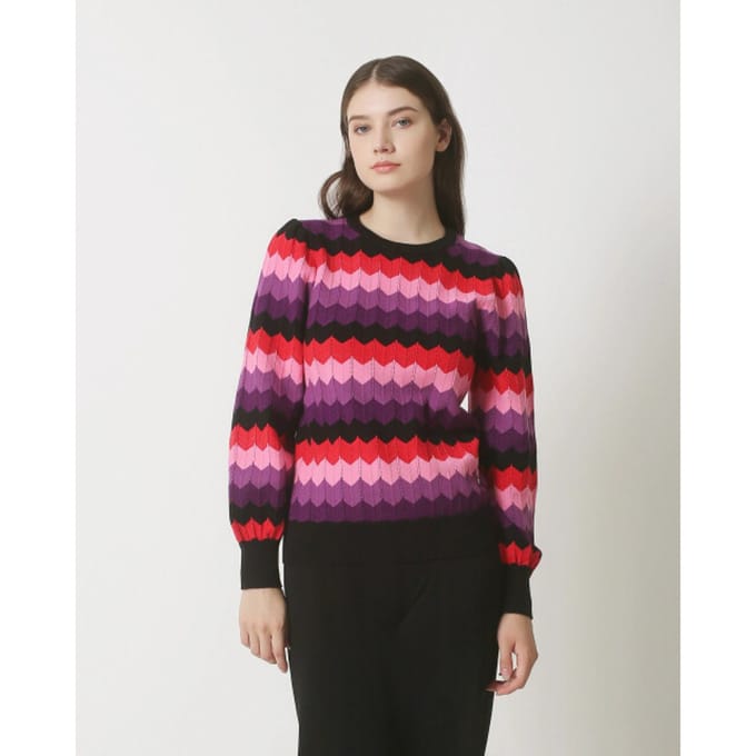 Smashed Lemon 23830 paarse multi zigzag print ronde hals top |