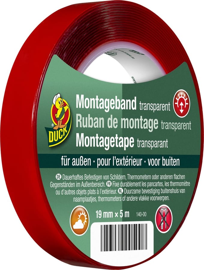 Duck montagetape – buiten – 19 mm x 5 m – transparant