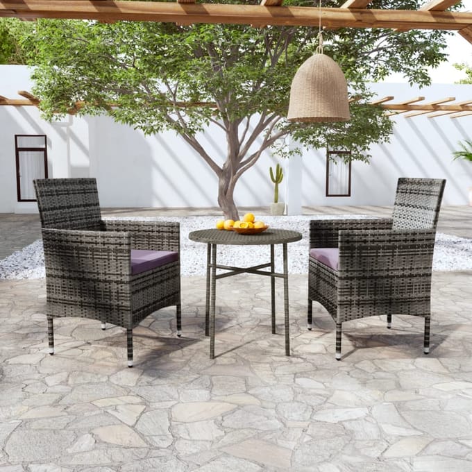 vidaXL - 3-delige - Tuinset - poly - rattan - grijs