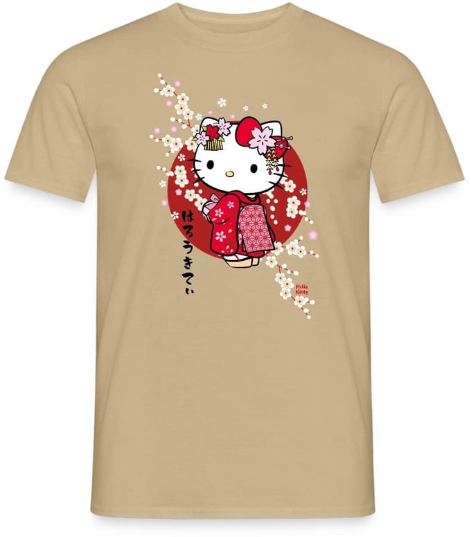 Hello Kitty In Een Rode Kimono En Kersenbloesems T-Shirt Heren