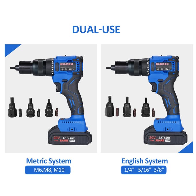 20V Accu Klinkmachine met 2.0Ah Accu, 2-in-1 Elektrische Klinkmoer Kit met Geheugenmodus en blauw