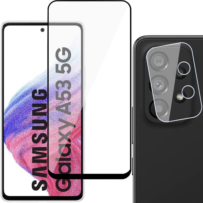 Screenprotector geschikt voor Samsung Galaxy A53 - Gehard Glas Beschermglas Tempered Glass Volledig Dekkende Screen Protector - Camera Lens Protector