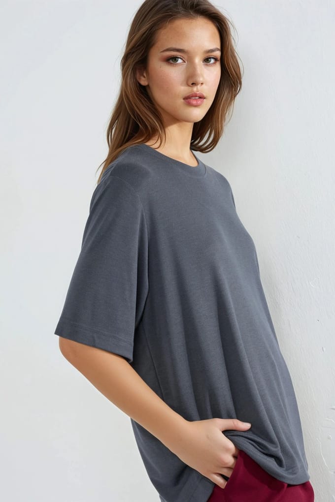 Oversized Crew Neck Geribbelde T-shirt