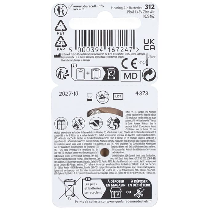 Duracell Easy Tab Hoorbatterij Da312 Bruin 6 Batterijen
