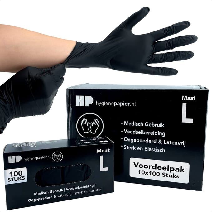 1000st Handschoenen Soft Nitril Large Ongepoederd Zwart 1000st