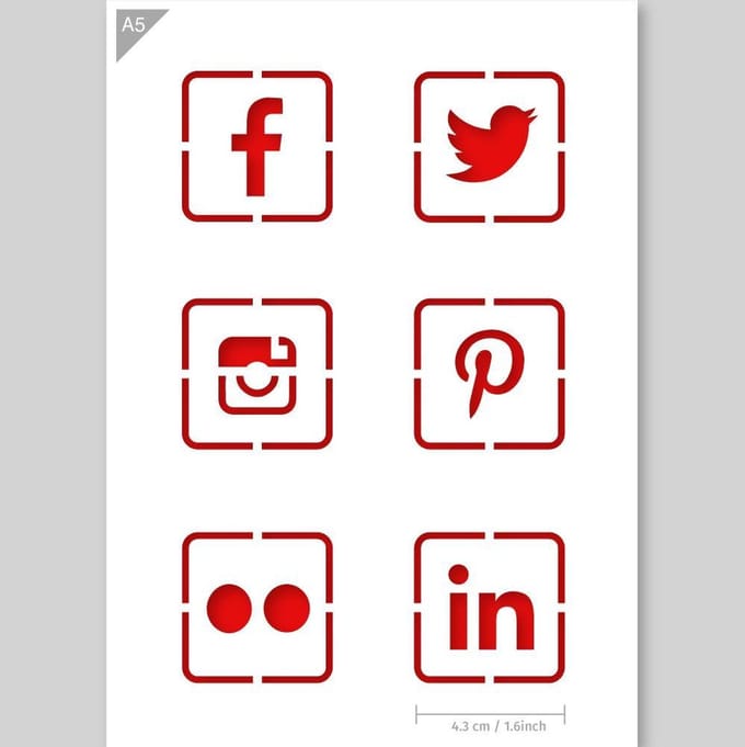 QBIX Social Media Sjabloon A5 Formaat Kunststof - Diameter per logo 4cm