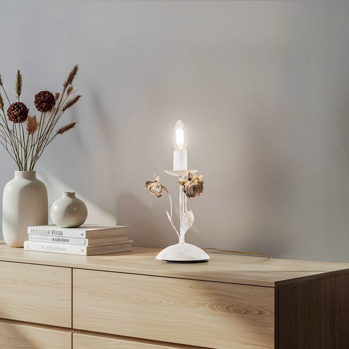 ONLI Carolina tafellamp, ivoorkleurig, 1-lamp, ijzer
