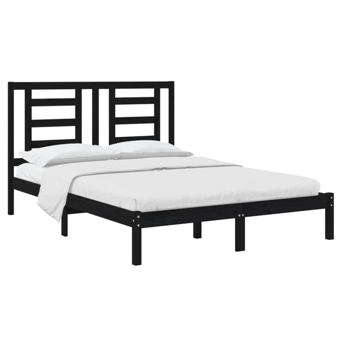 vidaXL - Bedframe - massief - grenenhout - zwart - 140x190 - cm