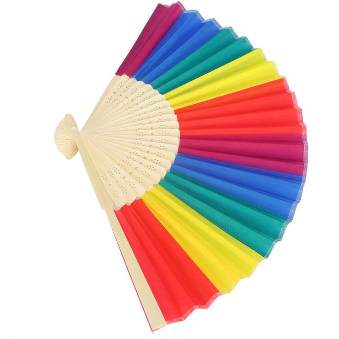 6 Stuks 21CM Retro Stijl Handventilator Bamboe Frame Regenboog Vouwventilator voor Decoratie blue