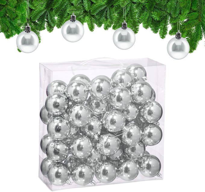 kerstballen set van 50 - Ø 6 cm - glanzend - kunststof - zilver