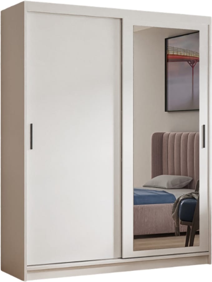 Kledingkast Henry met spiegel 100 cm inclusief 2 schuifdeuren Schuifdeurkast (wit)