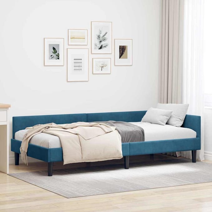 vidaXL - Hoek - Bed - Frame - Blauw - 80 - x - 200 - cm - Fluweel